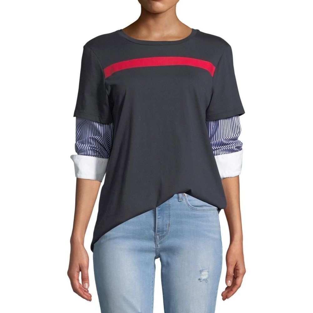 Maggie Marilyn NWT blue with stripes sleeves top